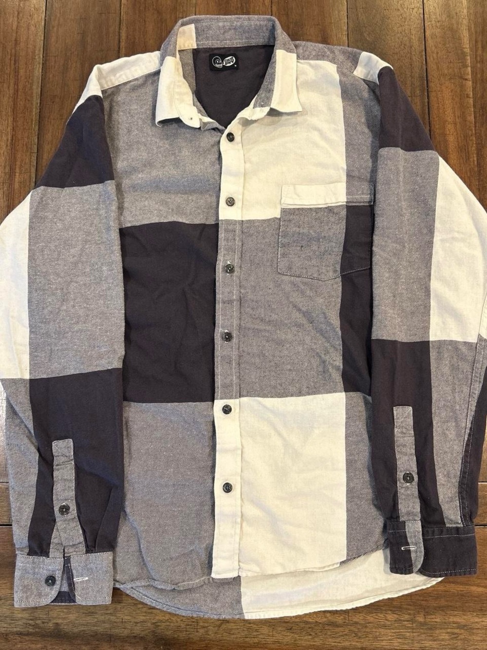 Y2K Grunge Skater Button-Up Shirt — Gray, Black & White